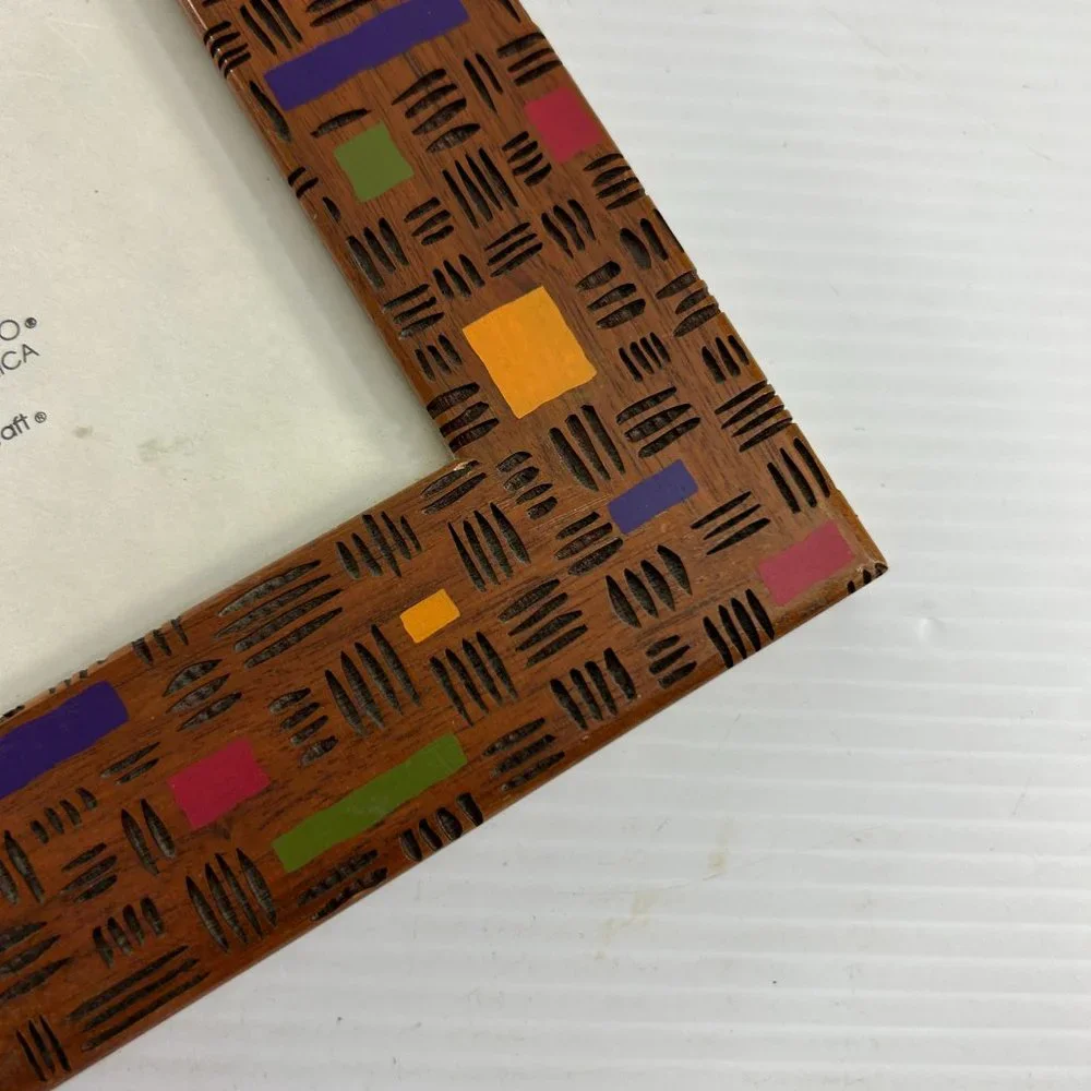 Vintage 1993 Amerigo Lasercraft For 5X7 Photo Frame Wood Table Top Abstract